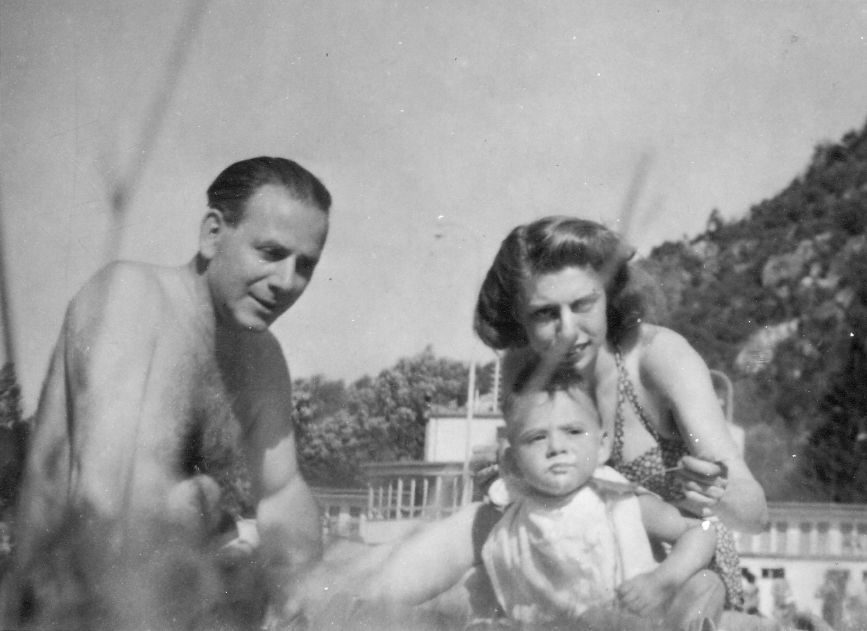Ferenc Rauscher (György's brother) with his wife Vera Kincs and their infant son Uri, c. 1947-48, before the family's 1949 emigration to Israel.