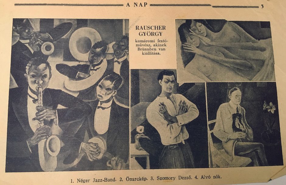 Hungarian newspaper page (A Nap) reproducing four Rauscher paintings shown at the Brunn exhibition