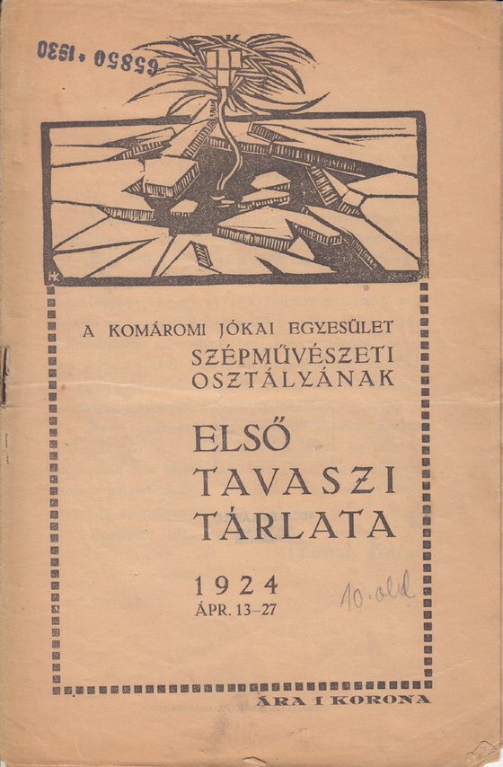 Cover of the prospectus for JESZO's first spring exhibition, Komárom, 1924, with a woodcut by Harmos Károly