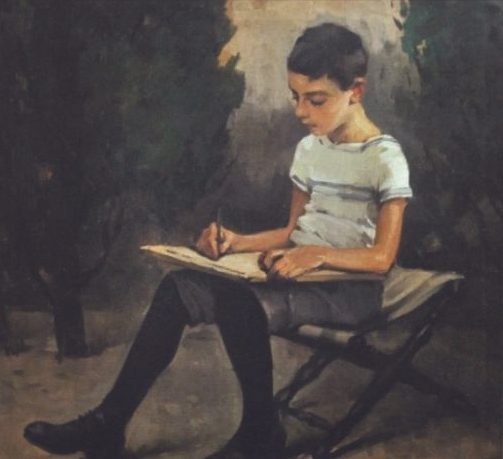 György Rauscher, Rajzoló kisfiú (Boy Drawing), an early self-portrait